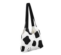 WATIIFUFU Reusable Canvas Tote Bag with Cow Smile Pattern for Women Large Capacity Shoulder Handbag with Inner Pocket and Magnetic Snap Closure Lightweight Shopping Bag for Work Beach Travel