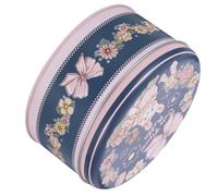 WATIIFUFU Round Tinplate Cookie Tin and Biscuit Box with Lid, Blue Floral Rabbit Design, Small Holiday Candy Storage Container, Christmas Treat Packaging Metal Box for Party Favors