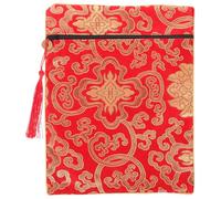 WATIIFUFU Silk Cloth Book Bag for Religious Texts Large Capacity Red Carry Pouch with Yellow Dragon Pattern for Bible Documents Storage