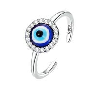 WATIIFUFU Sterling Silver Evil Eye Adjustable Wrap Open Band Ring with Zirconia for Women and Protective Eye Jewelry