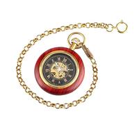 WATIIFUFU Sturdy Durable Mechanical Pocket Watch Roman Numeral Wood Grain Design