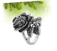 WATIIFUFU Vintage Black Rose Ring with Multilayer Petals and Precise Diamond Cut Antique Silver Tone Gothic Jewelry for Women Eye-catching Statement Accessory
