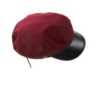 WATIIFUFU Vintage British Flat Top Beret Hat for Women and Men, Wine Red Cotton Fiddler Cap with Sailor Captain Style, Classic Retro Fisherman Newsboy Hat for Casual and Travel