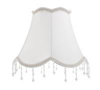 WATIIFUFU Vintage Fabric Table Lamp Shade with Beaded Fringe, Dust-Resistant Removable Cloth Cover, Classic Scalloped Design for Wall and Floor Lamps, E27 Holder Compatible, White