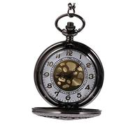 WATIIFUFU Vintage Featuring Fine Texture Back Black Alloy Pocket Watch Quartz with Chain Hollow Design Not Easy to Deform Stylish Retro Gift for Christmas and Birthday