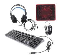 WATIIFUFU Wired Keyboard Mouse Headset and Mouse Mat Combo for Gaming and Office Use, Ergonomic Design with USB 2.0 and 3.5mm Connectivity, Black Abs Material with 104 Keys and 50mm Speaker