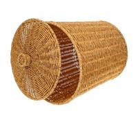 WATIIFUFU Woven Plastic Waste Bin with Lid Imitation Rattan Storage Basket for Household Sundries Smooth Edges Simple Design Multi-use Container for Laundry Clothes Light
