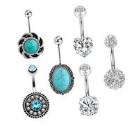 WATIIFUFU Zircon Turquoise Navel Nail Belly Button Rings Creative Navel Nails for Piercing Jewelry Body Piercings Buckle Rings Jewelry for Dangle Clicker Use