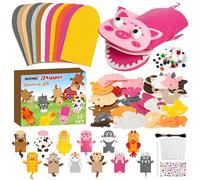 WATINC 12 Pcs Hand Puppet Making Kit, Art Craft Felt Sock Puppet Toys, Creative DIY Make Your Own Pompoms Wiggle Googly Eyes Storytelling Role Play Party Supplies Gift for Girls Boys (Farm Animals)