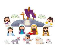 WATINC 14PCS Easter Table Decoration Table Centerpieces Wood Crafts Decoration Easter Wooden Table Sign Decorations Nativity Scene Jesus Party Accessories Wooden Crafts for Home Living Room