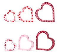 WATINC 3pcs Heart Wooden Signs, Sweet Love Table Decoration, Valentine Wood Tabletop Decor, Valentines Wedding Anniversary Party Tray Centerpiece for Valentine’s Day Home Kitchen Bedroom