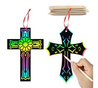 WATINC 60Pcs Scratch Cross Ornaments, Magic Art Color Craft Kit for Kids Scratch Party Favors, Scratch Paper Hanging Tags, Birthday Gifts for Kids, DIY Art Craft Kit for Boys Girls