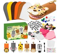 WATINC 6Pcs Hand Puppet Making Kit, Art Craft Felt Sock Puppet Toys, Creative DIY Make Your Own Pompoms Wiggle Googly Eyes Storytelling Role Play Party Supplies Gift for Girls Boys (Wild Animals)