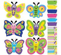 WATINC 74Pcs Easter Butterfly Craft Kit, New Life in Jesus Resurrection DIY Hanging Ornaments, Make Your Own Jesus Faith Religious Classroom Sunday Church Christian Easter Party Craft for Kids