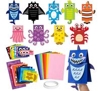 WATINC 9Pack Hand Puppet Art Craft - DIY Making Your Paper Sock Puppets Kits Wiggle Googly Eyes, Imaginative Early Learning Classroom Family Storytelling Games Pretend Party Supplies (Ocean Animals)
