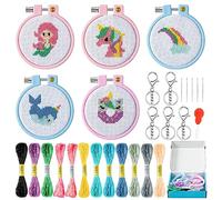 WATINC 9PCS Embroidery Cross Stitch Kits for Kids, Magic Horse Pattern Embroidery Beginners Set Stamped Cross Stitch Sewing Kit with Needle Point Keyrings, Starter Kit Sewing Set with Instructions