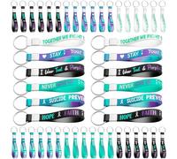 WATINC Awareness Silicone Keychains - 48Pcs Ribbons Health Awareness Stretch Keychain, Motivational Rubber Key Chain, Multicolor, Medium