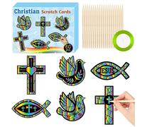 WATINC Christian Cross Scratch Cards - 60pcs Geometric Cross Magic Scratch Paper DIY Art Ornaments, Color Crafts Kit for Kids, Christian Religious Sunday School Classroom Supplies Decorations