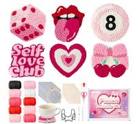 WATINC Punch Needle Coaster Kits - 23Pcs Easy Art Work Decor Craft Supply for Beginners, DIY Set of 6 Unique Pattern Tufted Pads with Adhesive Felt Yarns Tools Coaster Holder Instruction (Light Pink)