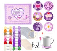 WATINC Punch Needle Coasters 23Pcs DIY Craft Poke and Stick Embroidery Kit Coasters with Colour Box for Adults Beginners to Learn Embroidery Art Handicraft (2#Purple)