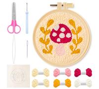 WATINC Punch Needle Embroidery Kits, DIY Craft Punch Needle Coaster Kit, Easy Tufted Rug Decoration for Beginners, DIY Coaster Kit with Adhesive Felt Yarns Embroidery Hoop Instruction (Mushroom)