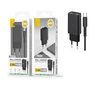Watio Wave Charger - USB Network Charger with Type-C Cable, 12 W Power, Black, Ideal for Charging Compatible Devices.