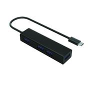 Watio Wave USB C Hub with 4 USB 3.0 Ports, Black, Aluminium Housing, Ideal for Fast and Stable Connections.