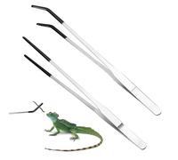 Watlikeup 2Pcs Reptile Feeding Tongs with Rubber Tip,Stainless Steel Straight and Curved Long Aquarium Tweezers,Duty Extra Long Tweezers for Aquarium and Terrarium