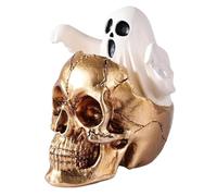 Watreketal 1. Haunting Specter Skull Resin Statue Halloween Home Office Decoration Desktop Shelf Display Unique Skeleton Specter Ornament