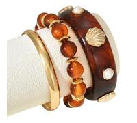 Watreketal 3Pcs Waved Patterned Stackable with Faux Pearls Embellishments Lightweight Design for Layered Looks Versatile CCB Coastal Wristwear