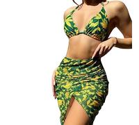 Watreketal 3pieces Women Swimsuits Thong Bathing Suit Print Drawstring Bathing Suit with Cover Pleated Skirt Swim Top Beachwear Set Outfits for Women Beachwear Women Women Beachwear Seaside