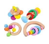 Watreketal 4-Pack Training Toys Handheld Interactive Toy for Conures Cockatiels Colorful Wood Beads Bird Chew Toys Bird Interactive Toys