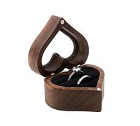 Watreketal Black Walnut Wooden Engagement Box Solid Wood Heart Shaped Organizer for Proposal Wedding Ceremony Gift Case Box Small