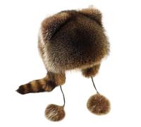 Watreketal Cap,Thicken Plush Hat for Parent-Kids Windproof Plush Hat with Cute Raccoon Ear&Tail Adult Teens Winter Warm Mongolian Hat