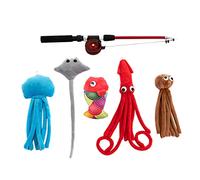 Watreketal Cats Interactive Toy Teaser Toy with Cute Plush Animals Fleible Retractable Wand Teasing Stick with for Kitten Toy Ball with Feather Tail