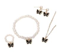 Watreketal Elegant Imitation Pearls Jewelry Stylish Butterfly Pendant Imitation Pearls Beaded Jewelry Set For Little Ladies Children's Fashion Accessories
