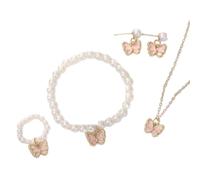 Watreketal Elegant Imitation Pearls Jewelry Stylish Butterfly Pendant Imitation Pearls Beaded Jewelry Set For Little Ladies Children's Fashion Accessories