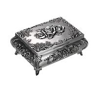 Watreketal Elegant Stero Rose Shape Shape Trinket Box Alloy Tin Jewelry with Crystals Earrings Necklace Storage with Lid Jewelry Organizer for Drawers