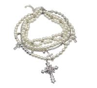 Watreketal Faith Silver Crosses Pendant Stylish Pearls Necklace Jewelry Accessory Portable For Fashionable Casual Wear Daily Use Rhinestones Inlaid Crosses
