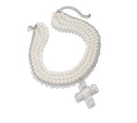 Watreketal Fashionable Pearls And Gold Crosses Pendnat Necklace For Trendy Women Featuring A Chunkies Statement Pieces Pendant Elegant Faith Necklace