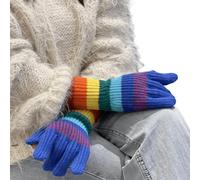 Watreketal Gloves,Rainbow Color Striped Knitted Gloves Winter Full Finger Mitten Thicken Warm Christmas Harajuku Gloves for Girlfriend