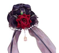 Watreketal Headband,Lace Flat Top Hat with Veil Ribbon for Women Cosplay Party Costume Day of the Death Headpiece Holiday Accessories
