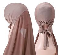 Watreketal Headband,New Popular Pearl Solid Color Heavy Hijab With Bonnet Elastic Rope Use Shawls Veil for Head Covering