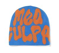 Watreketal MEA Culpa Beanie Hat,Letter Print Beanies MEA Y2K Beanies,Skull Cap Beanie Knit Hat for Woman Men, Knit Cap for Unisex Blue Orange