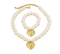 Watreketal Simple Gold Color Ball Bead Chain Necklace Heart Pendant Jewelry Set Elegant Beaded Accessory For Women Love Heart Pendant Necklace Set