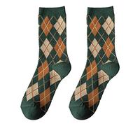 Watreketal Socks,Women Autumn Ethnic Argyle Diamond Print Crew Socks Vintage College Preppy Style Student Cotton Mid-Calf Tube Hosiery Gifts