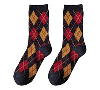 Watreketal Socks,Women Autumn Ethnic Argyle Diamond Print Crew Socks Vintage College Preppy Style Student Cotton Mid-Calf Tube Hosiery Gifts