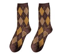 Watreketal Socks,Women Autumn Ethnic Argyle Diamond Print Crew Socks Vintage College Preppy Style Student Cotton Mid-Calf Tube Hosiery Gifts