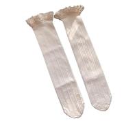 Watreketal Socks,Women Vintage Striped Ribbed Knit Knee High Socks Japanese Style JK Girl Frilly Ruffle Lace Trim Over Calf Long Stocking