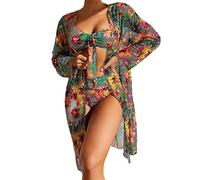 Watreketal Women 3 Pieces Swimsuits Lady High Bikinis Set Floral Printed Bathing Suit with Kimono Cover Up for Vacations Women with Kimono Cover Up Swimsuits Floral Print Bathing Suits
